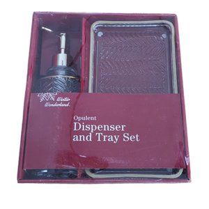 Opulent NIB glass dispenser and tray set, Winter Wonderland